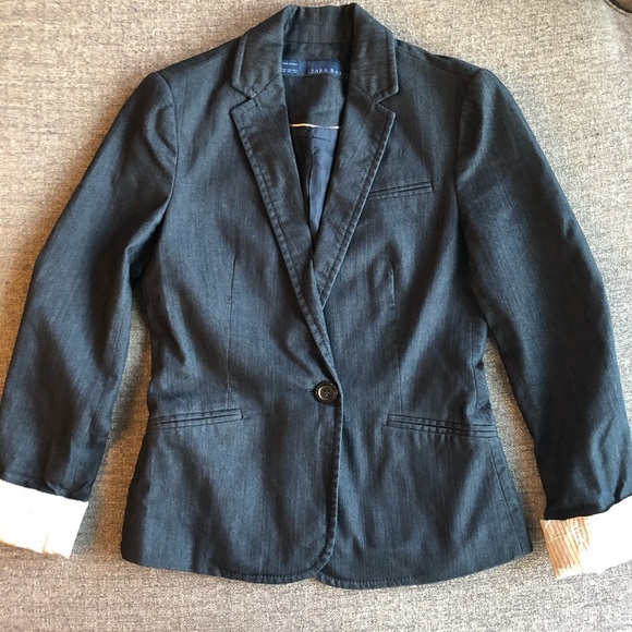 ZARA Dark Wash Chambray Blazer - Picture 4 of 9